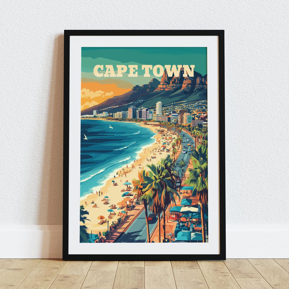 Cape Town South Africa Beach Promenade Table Mountain Travel Poster