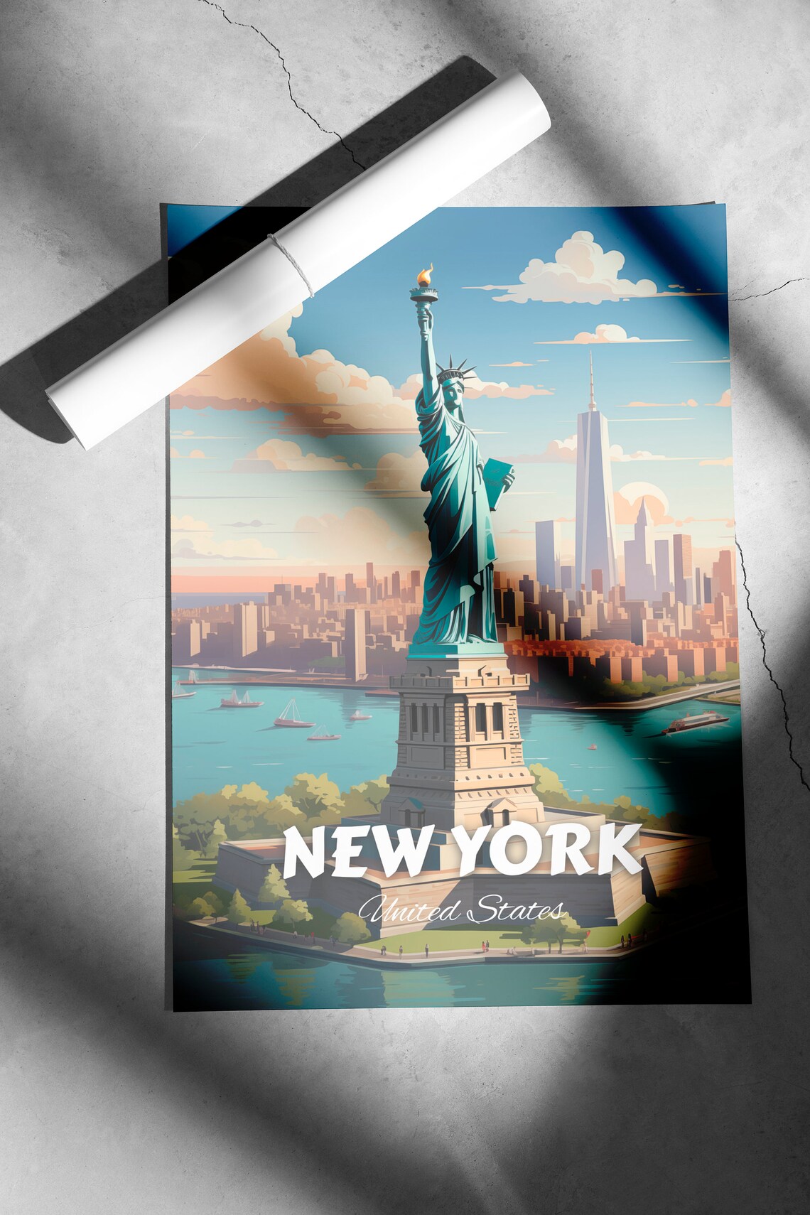 Statue Of Liberty New York Harbor Vintage Skyline Travel Poster - Image 2