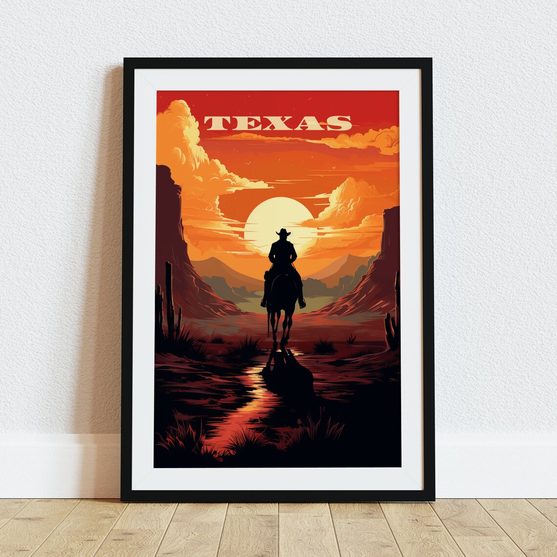 Texas Cowboy Sunset Desert Ride Western Vintage Travel Poster