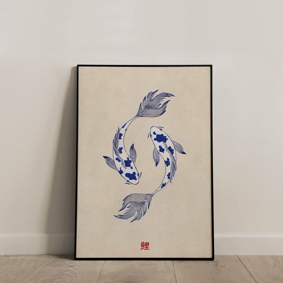 Koi Fish Japanese Japandi Zen Wall Art Print