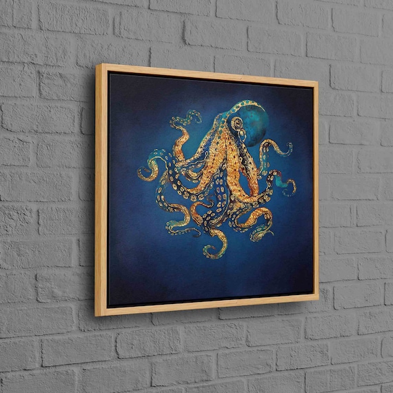 Golden Octopus Canvas Wall Art Deep Sea Print Ocean Wildlife Gold Printed Animal Luxury