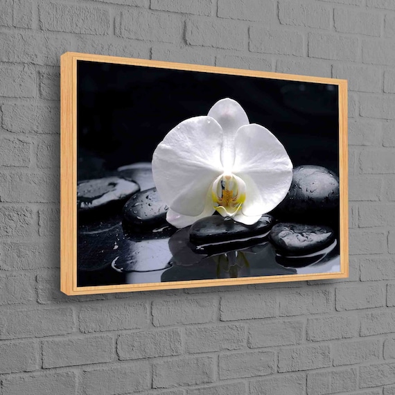 White Orchid Zen Art Print, Minimalist Floral Decor