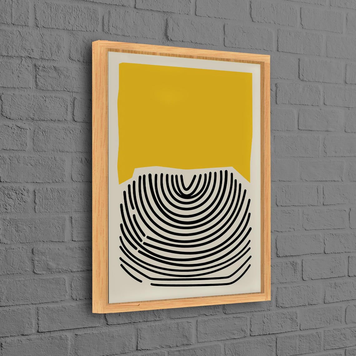 Minimalist Abstract Yellow Sun Over Black Line Waves Art Poster