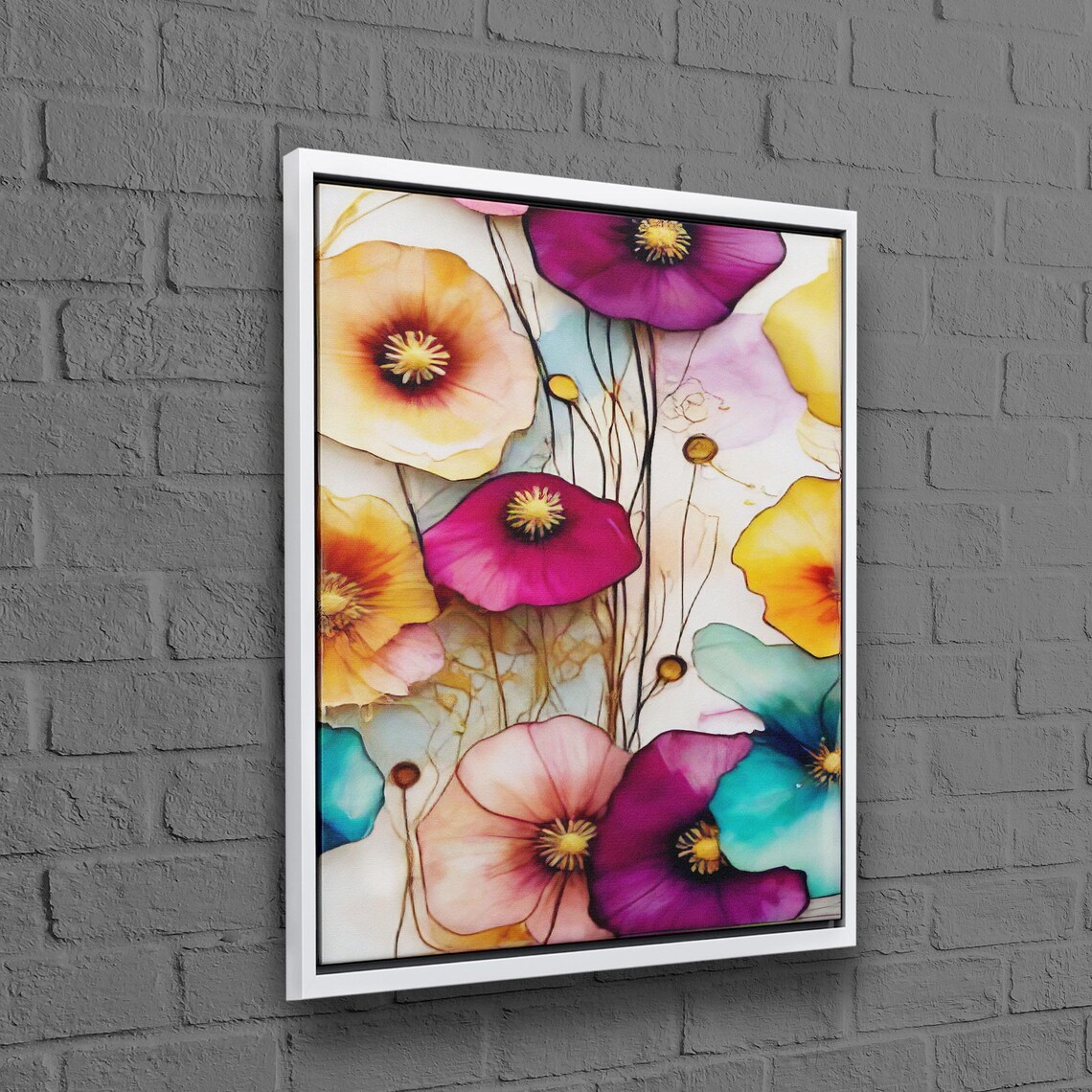 Vibrant Poppy Blossoms Watercolor Floral Painting Home Decor Poster