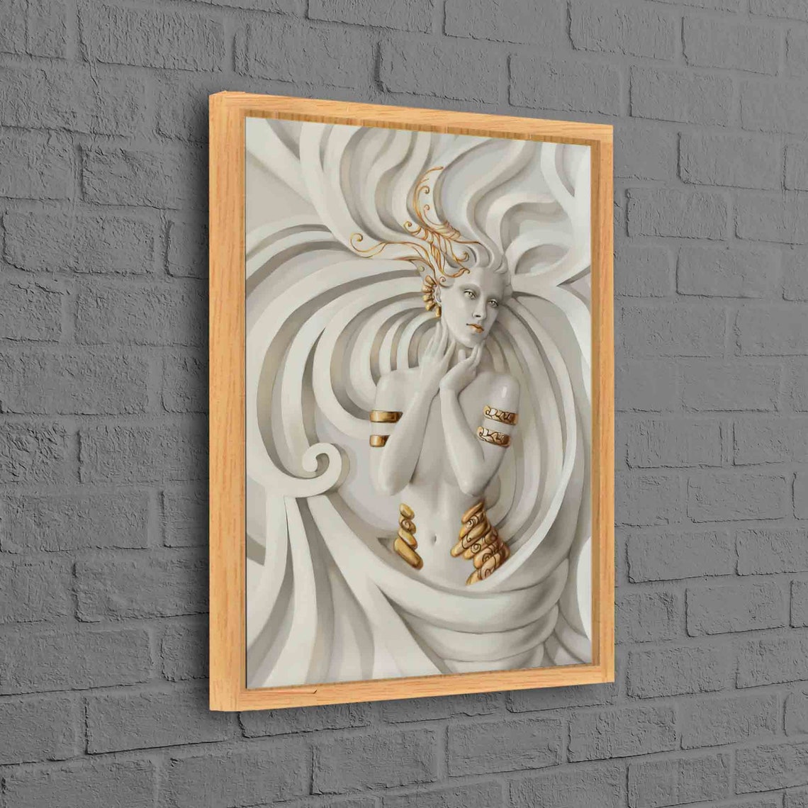 3D Sculptured Woman White and Gold Elegant Wall Relief Art Poster