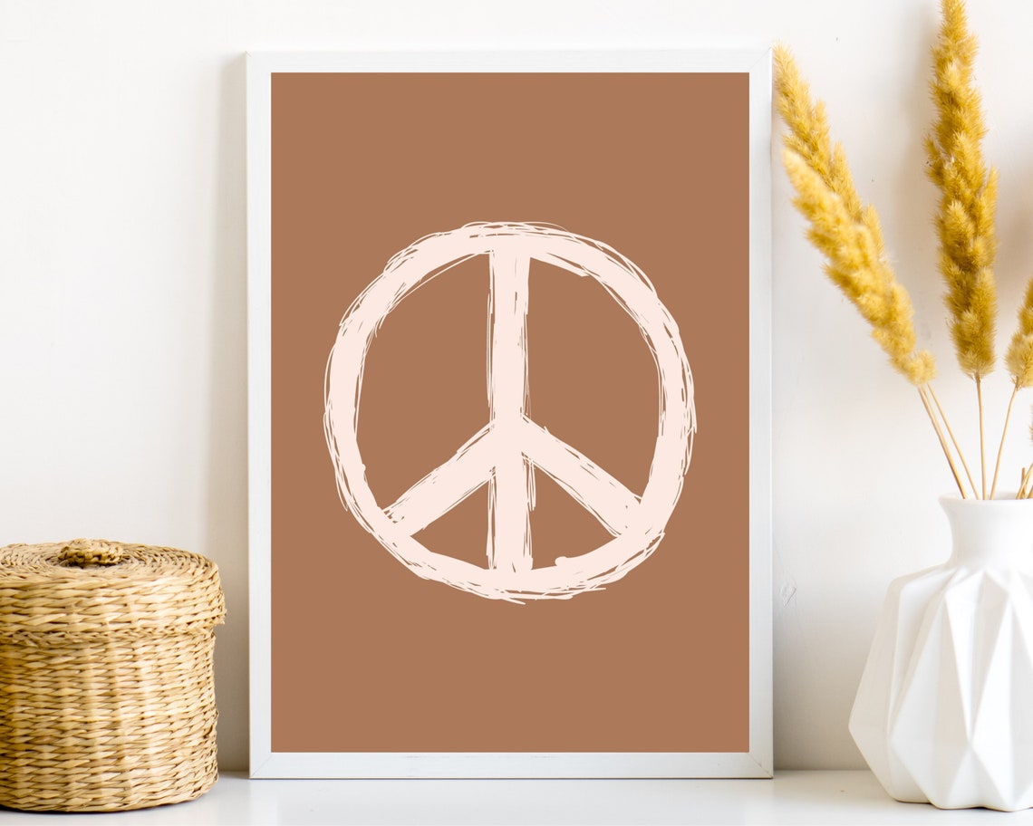 Peace Sign Brown Poster Minimalist Boho Girls Bedroom Wall Decor