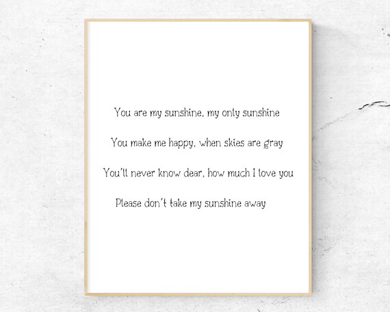 You Are My Sunshine Song Lyrics Minimalist Typography Poster