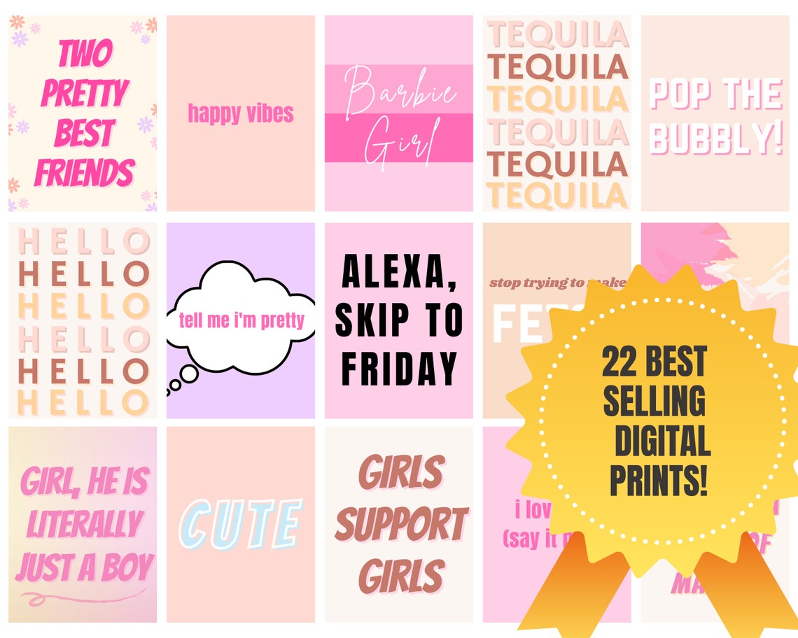 22 Best Selling Pink Digital Prints Set Girls Teen Dorm Decor Poster