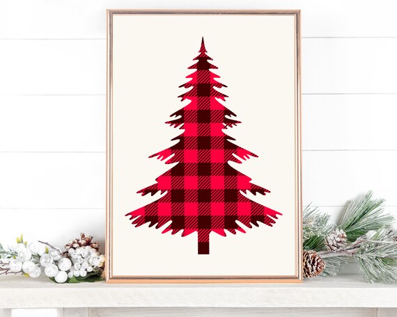Red Buffalo Plaid Christmas Tree Farmhouse Holiday Wall Decor Poster