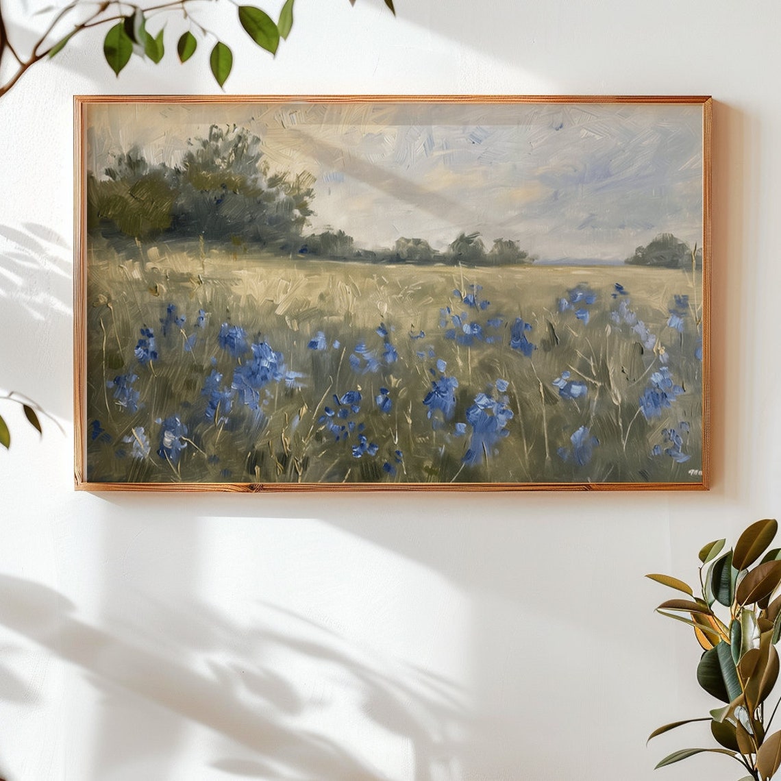 Blue Wildflowers Meadow Impressionist Calm Landscape Art Poster
