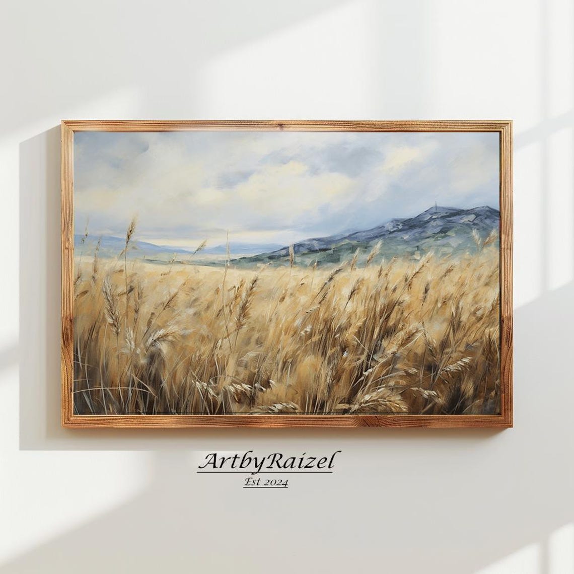 Golden Wheat Field Cloudy Sky Country Farm Landscape Art Poster