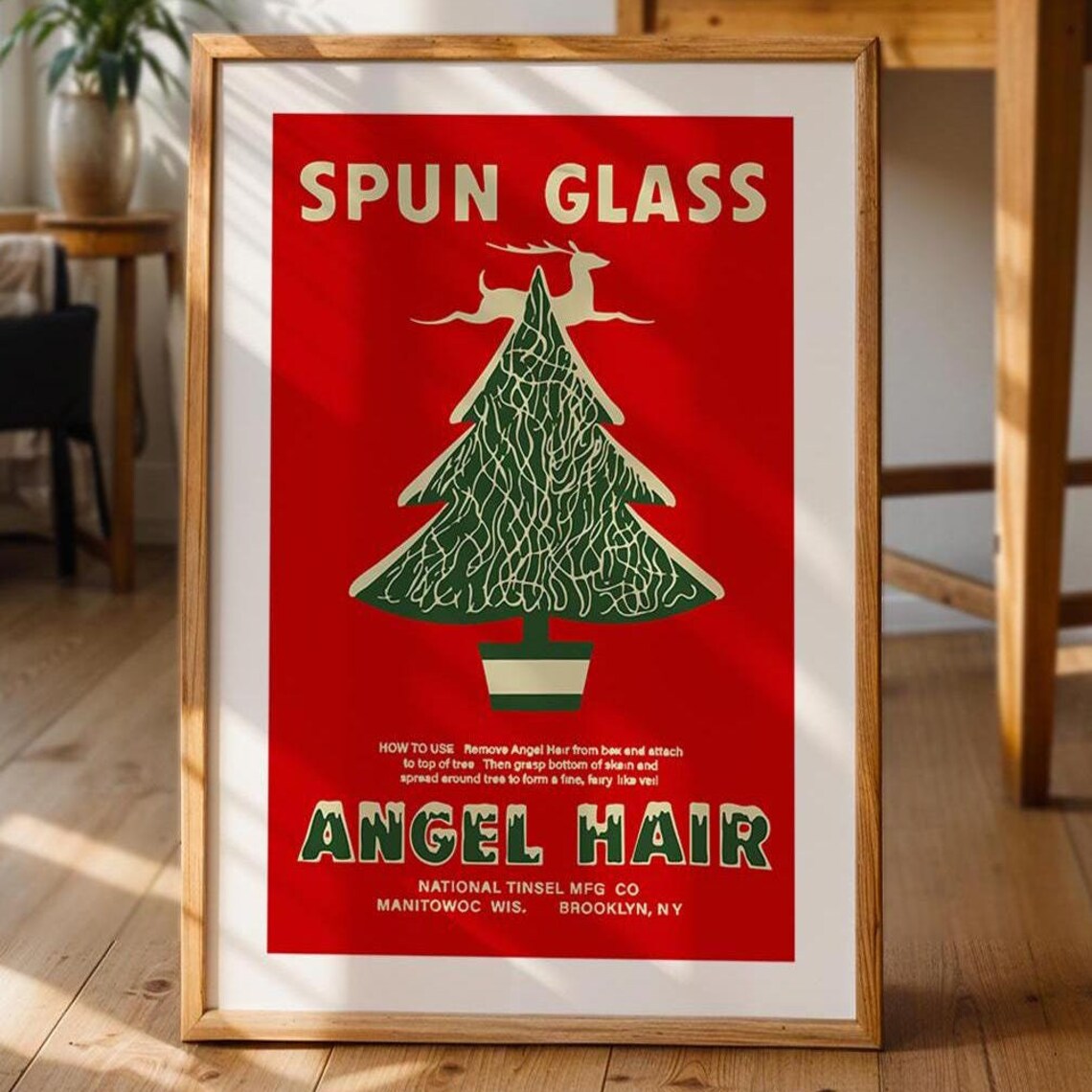Vintage Spun Glass Angel Hair Ad Retro Christmas Tree Tinsel Poster