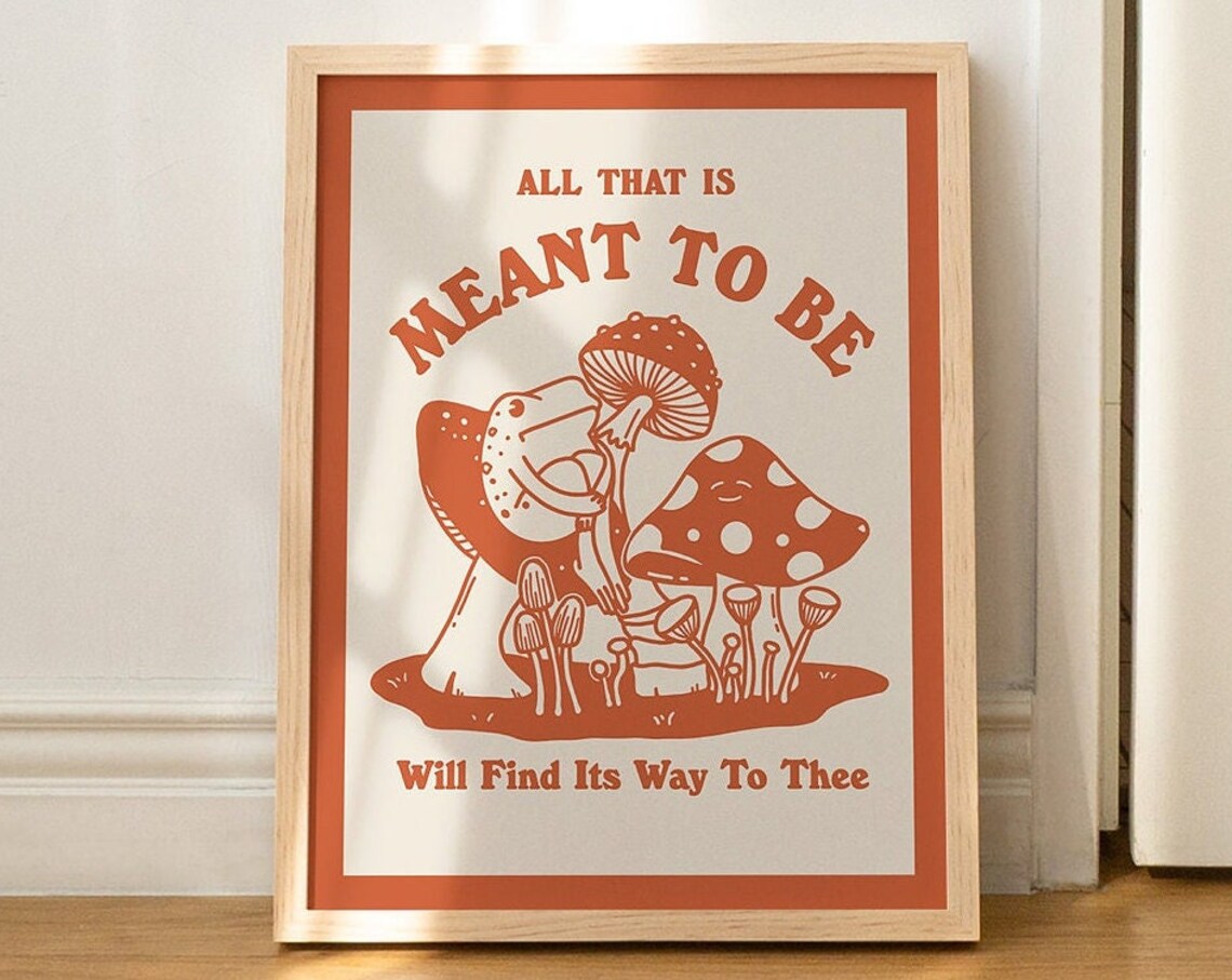 Retro Frog Mushroom Poster, 70s Style Art Print