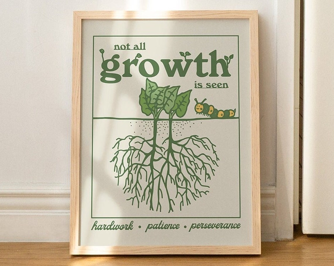 Not All Growth Is Seen Plant Roots Patience Green Quote Poster