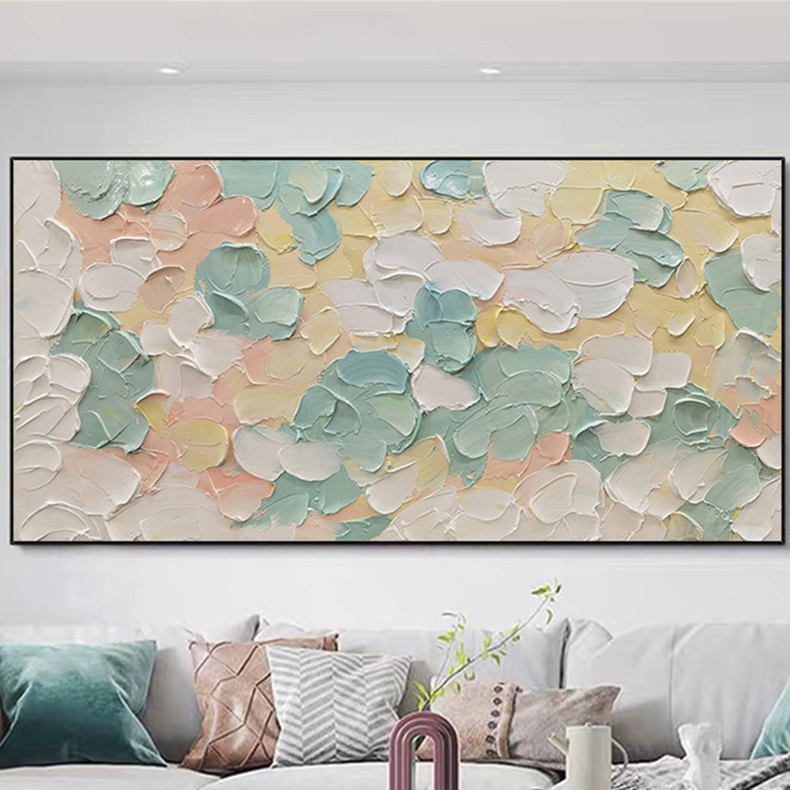 Pastel Petal Dabs Sage Blush Cream Abstract Texture Wall Art Poster
