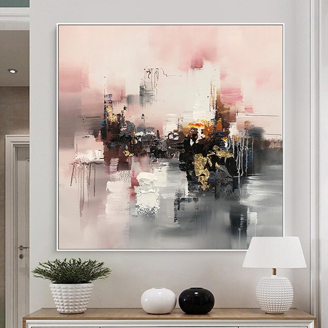 Blush Pink Gray Gold Abstract Reflections Modern Wall Art Poster