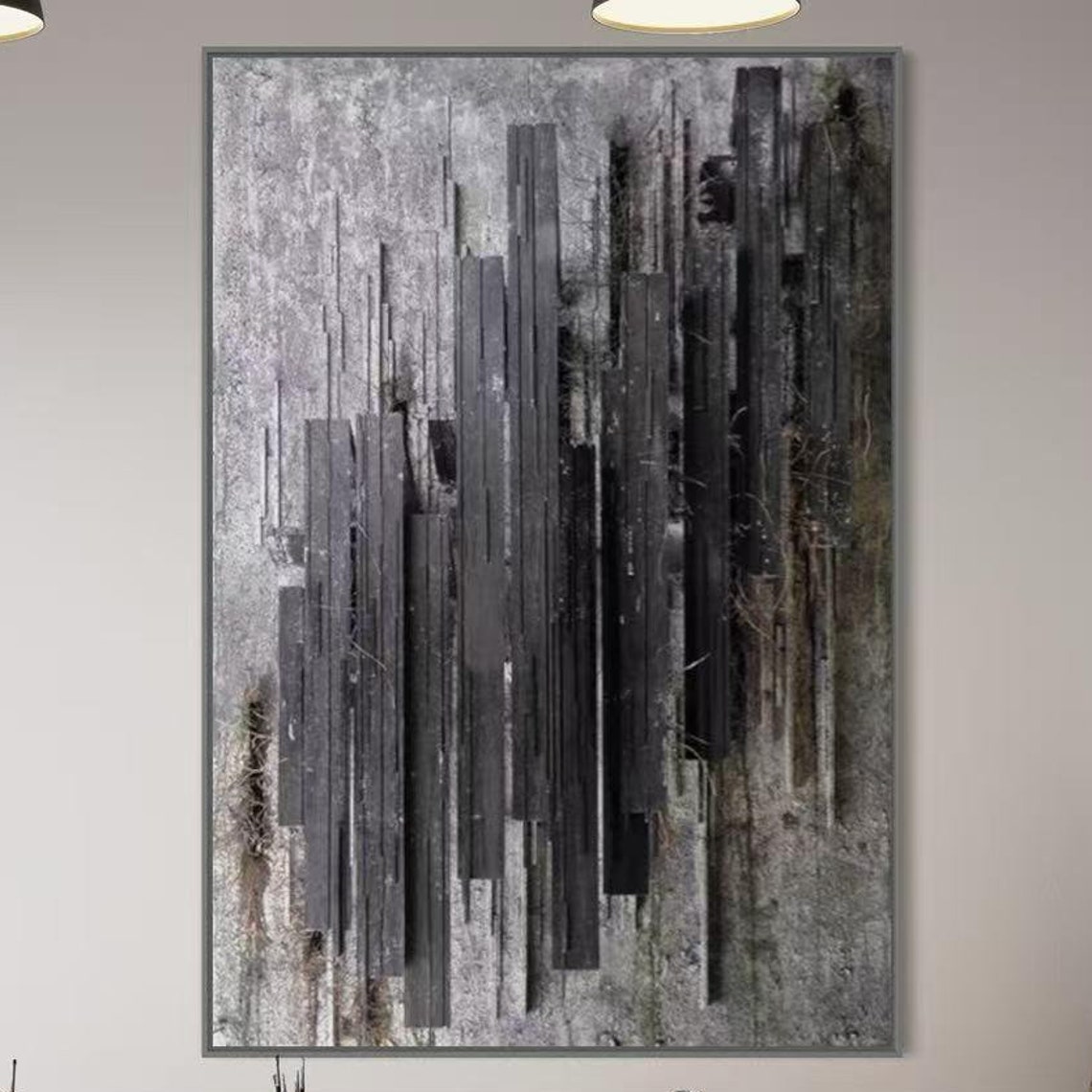 Dark Gray Tall Pillar Abstract Night Textured Vertical Art Poster