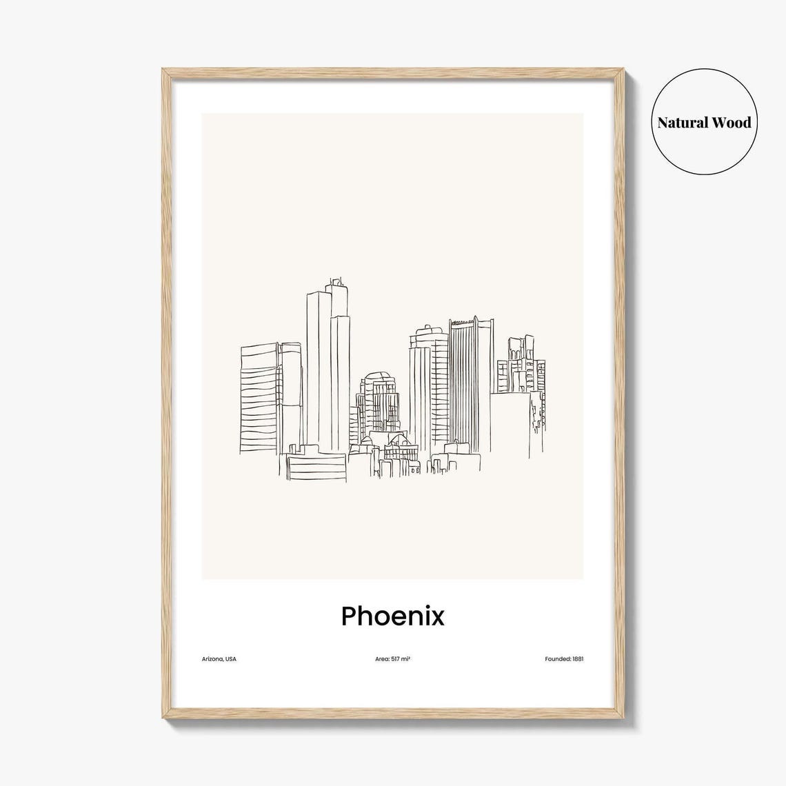 Phoenix Arizona Downtown Skyline Minimalist Line Drawing Poster - Image 2