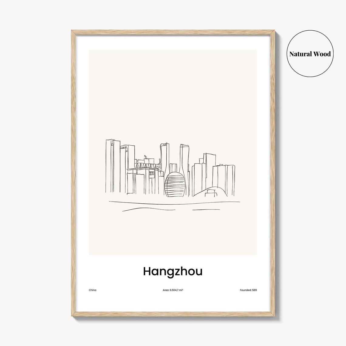Hangzhou China One Line Skyline Minimalist City Travel Art Poster - Image 2