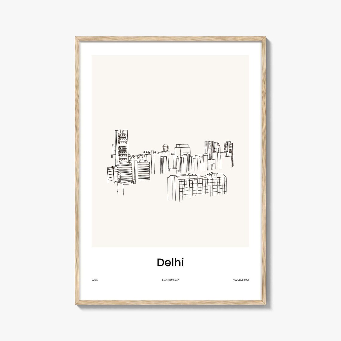 Delhi India Capital City Skyline Minimalist Line Drawing Poster
