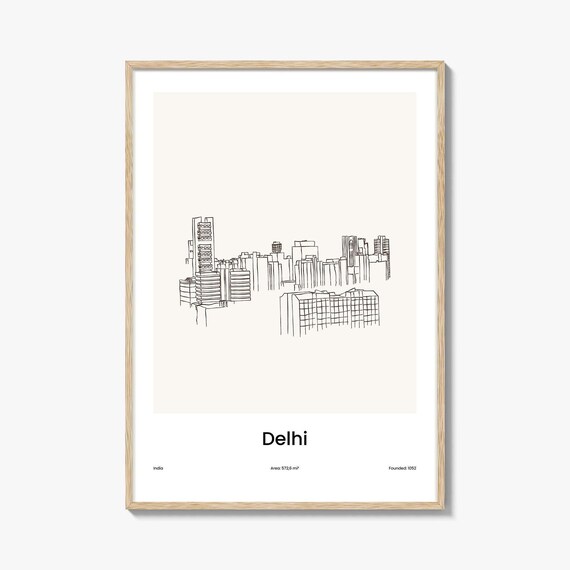 Delhi India Capital City Skyline Minimalist Line Drawing Poster