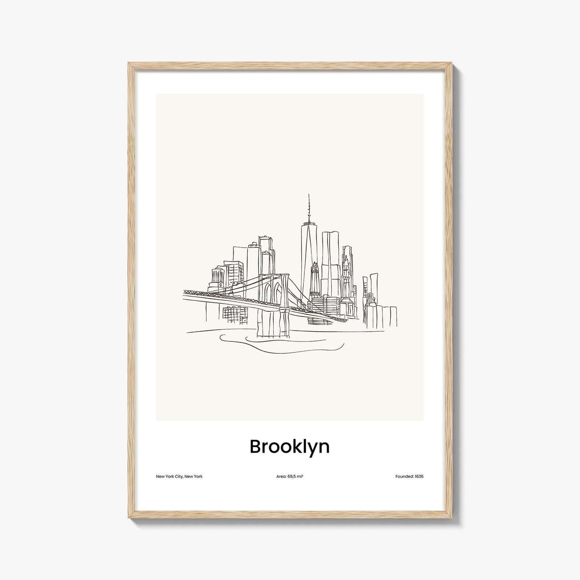 Brooklyn New York Bridge Minimalist Line Drawing Skyline Poster