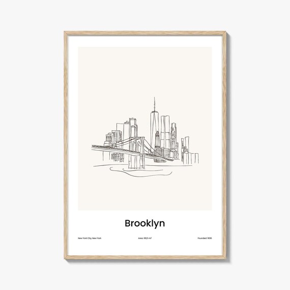 Brooklyn New York Bridge Minimalist Line Drawing Skyline Poster