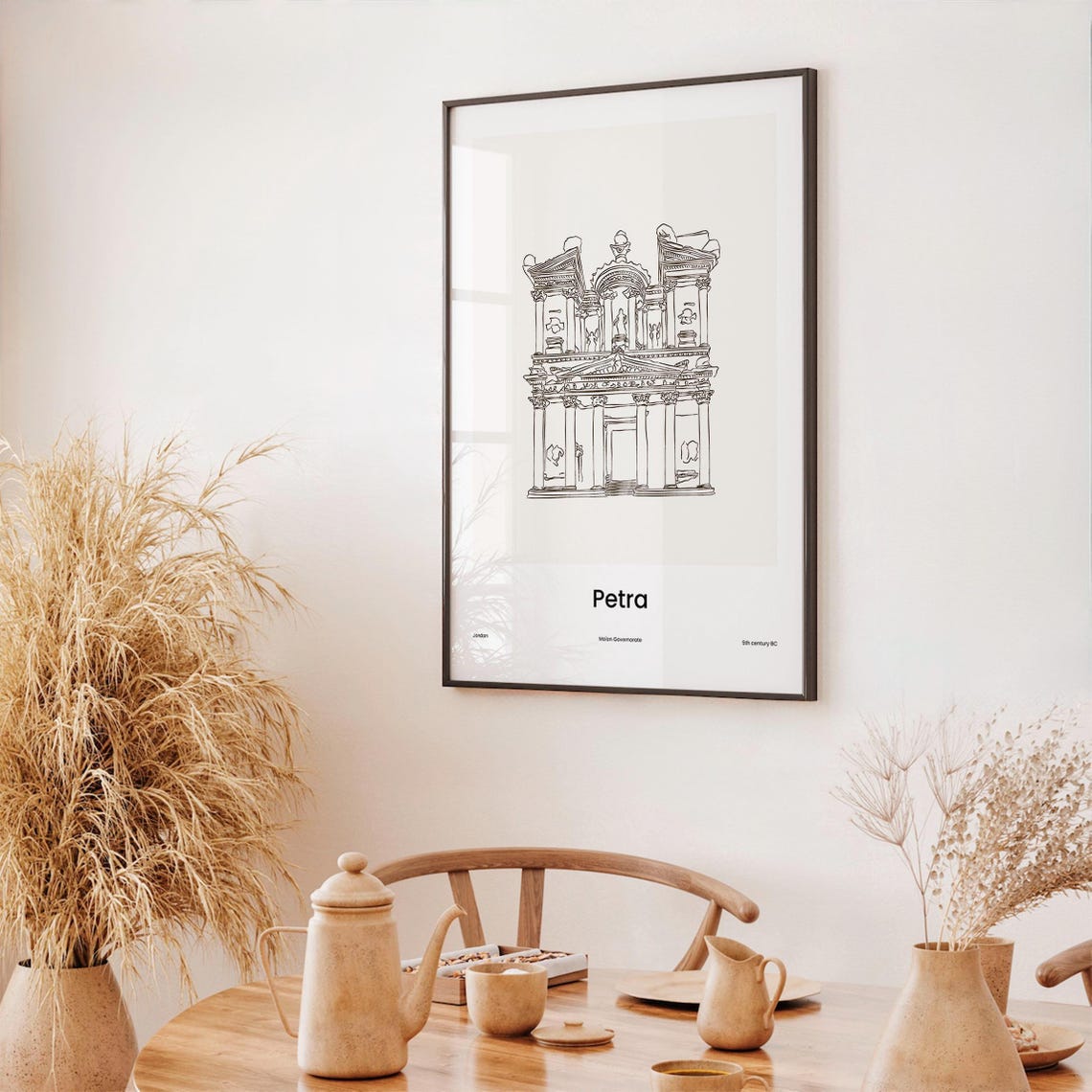 Petra Jordan Treasury Facade One Line Drawing Artwork Poster - Image 3