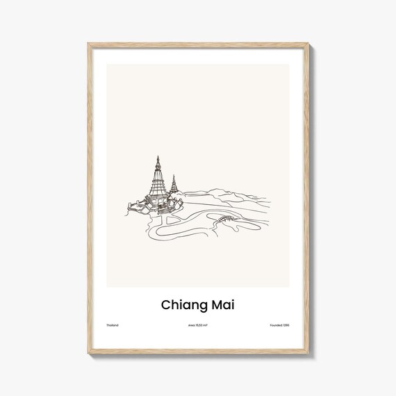 Chiang Mai Thailand Temple One Line Minimalist Travel Poster