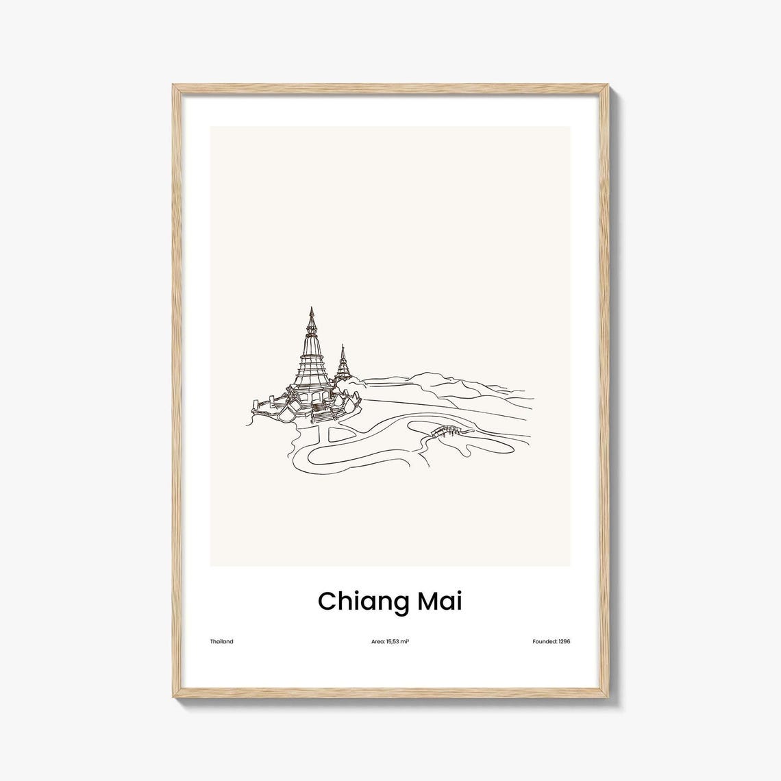 Chiang Mai Thailand Temple One Line Minimalist Travel Poster