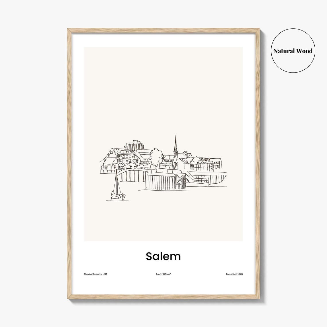 Salem Massachusetts USA Harbor Sailboat One Line Drawing Poster - Image 2