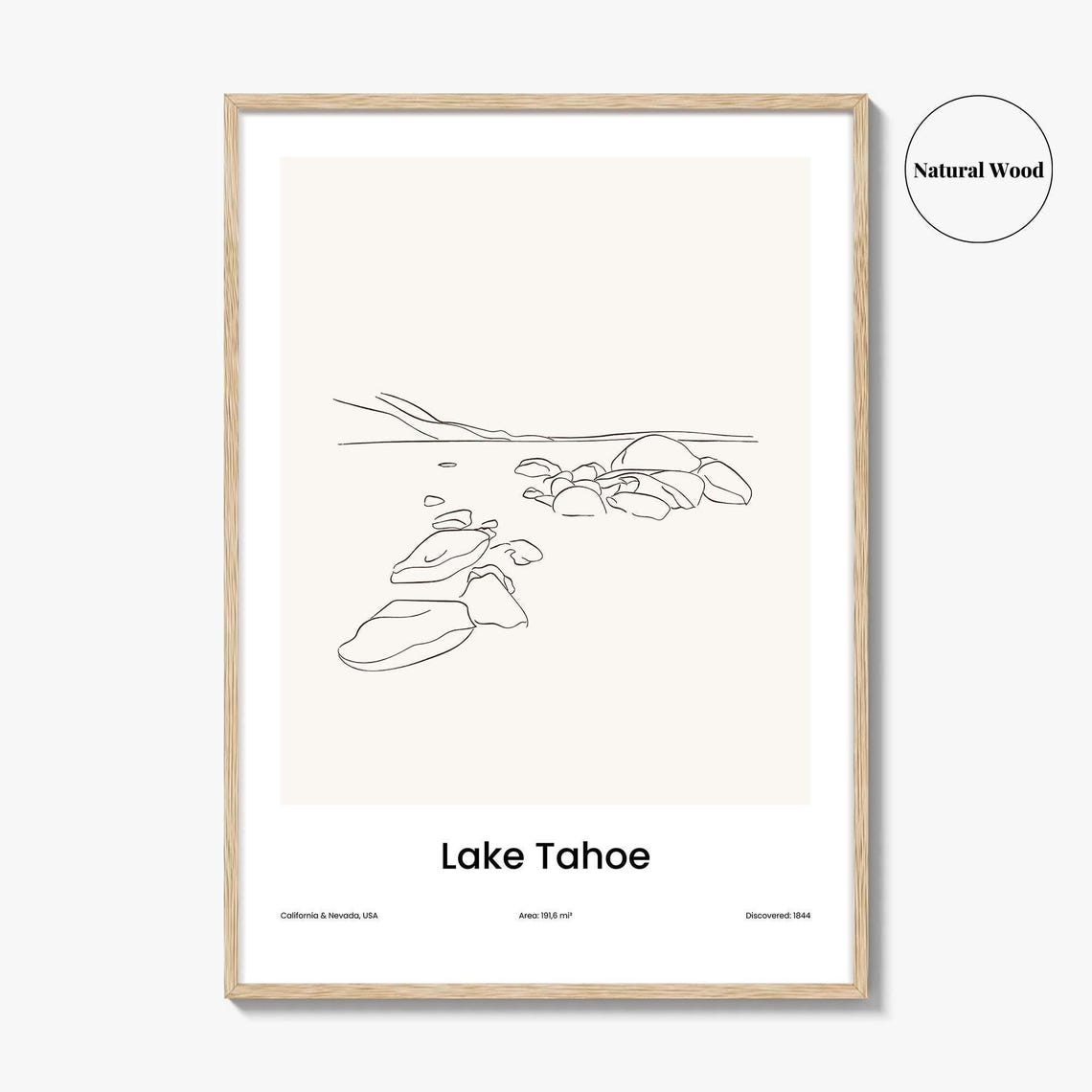Lake Tahoe Shoreline Rocks One Line Minimalist Lake Art Poster - Image 2