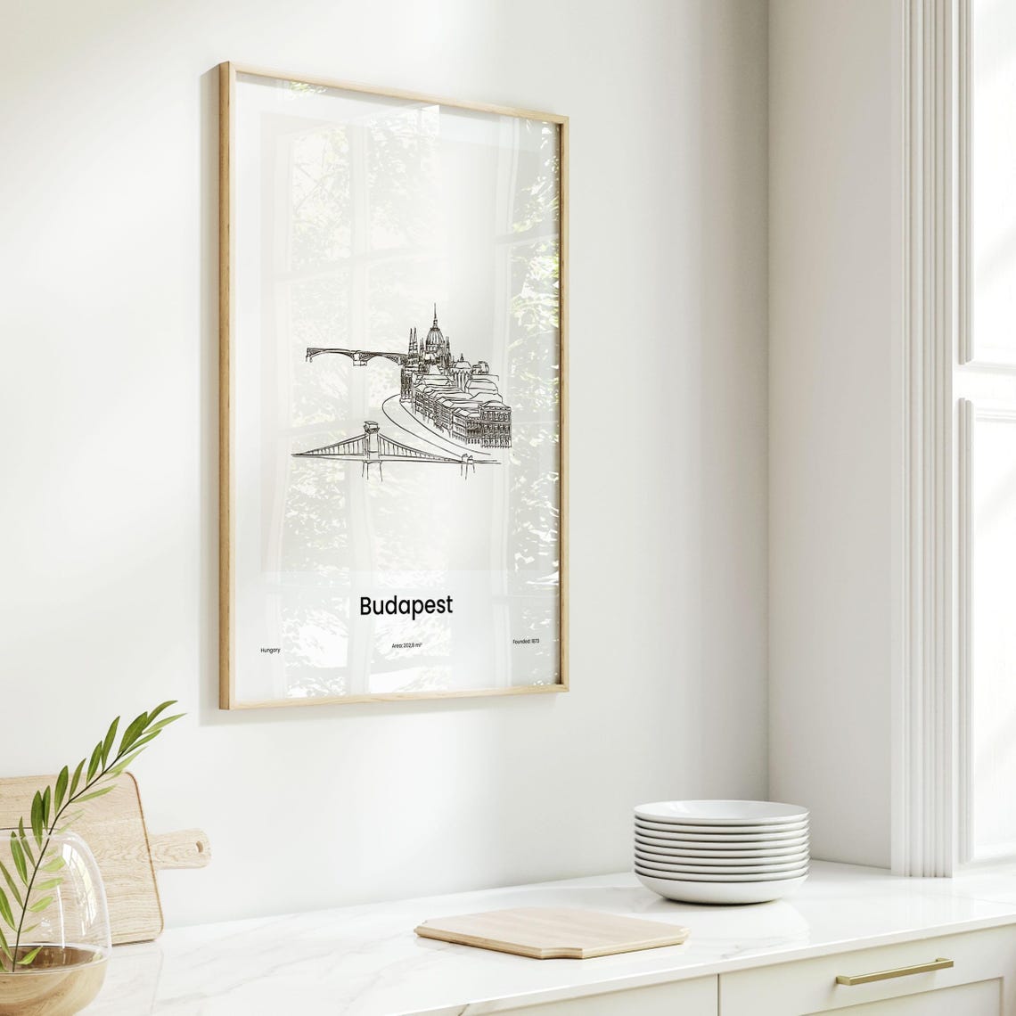 Budapest Hungary Parliament River Bridge One Line Drawing Poster - Image 6
