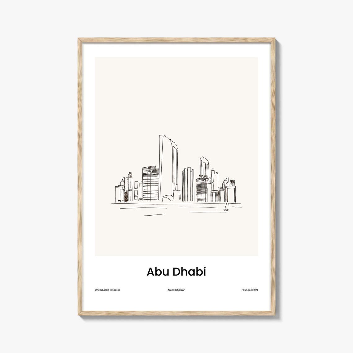 Abu Dhabi UAE Skyline One Line Minimalist Drawing Modern Poster