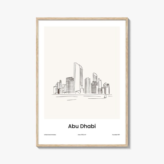 Abu Dhabi UAE Skyline One Line Minimalist Drawing Modern Poster