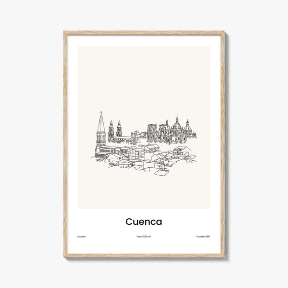 Cuenca Ecuador Minimalist Line Drawing Cathedral Skyline Poster