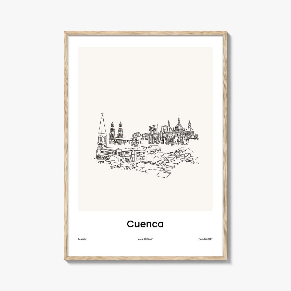 Cuenca Ecuador Minimalist Line Drawing Cathedral Skyline Poster