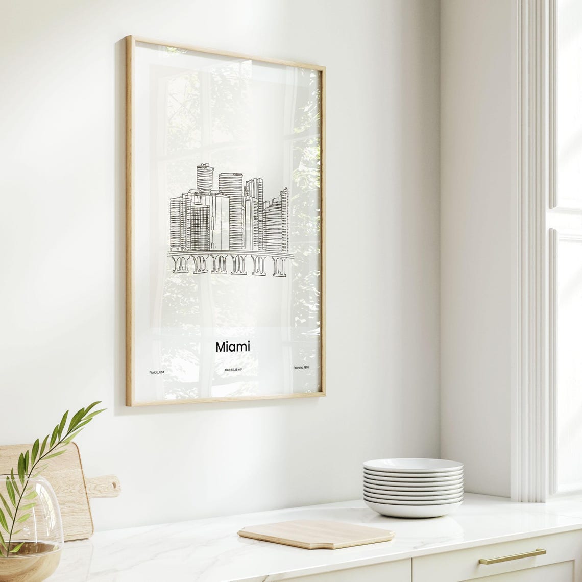 Miami Florida Waterfront Skyline Minimalist Line Drawing Poster - Image 6