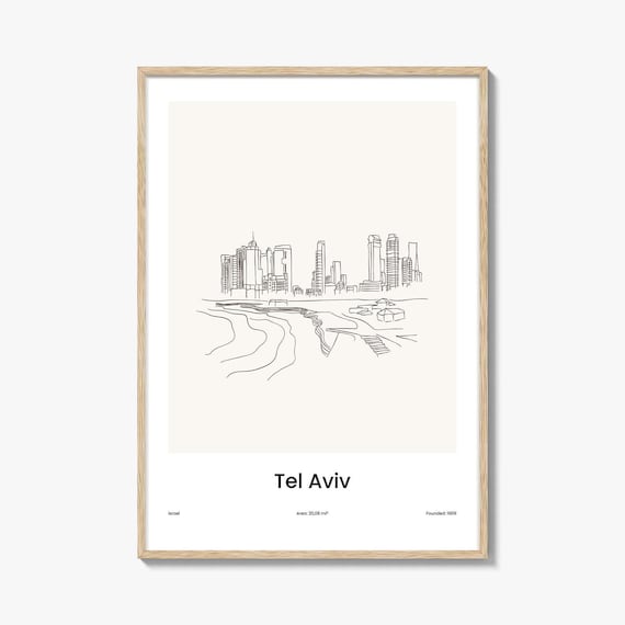 Tel Aviv Israel Beachfront Skyline Minimalist Line Drawing Poster