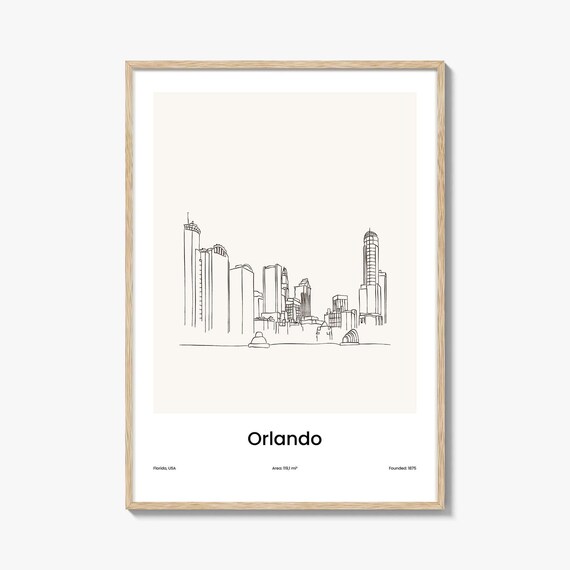Orlando Florida USA Downtown Skyline One Line Drawing Poster