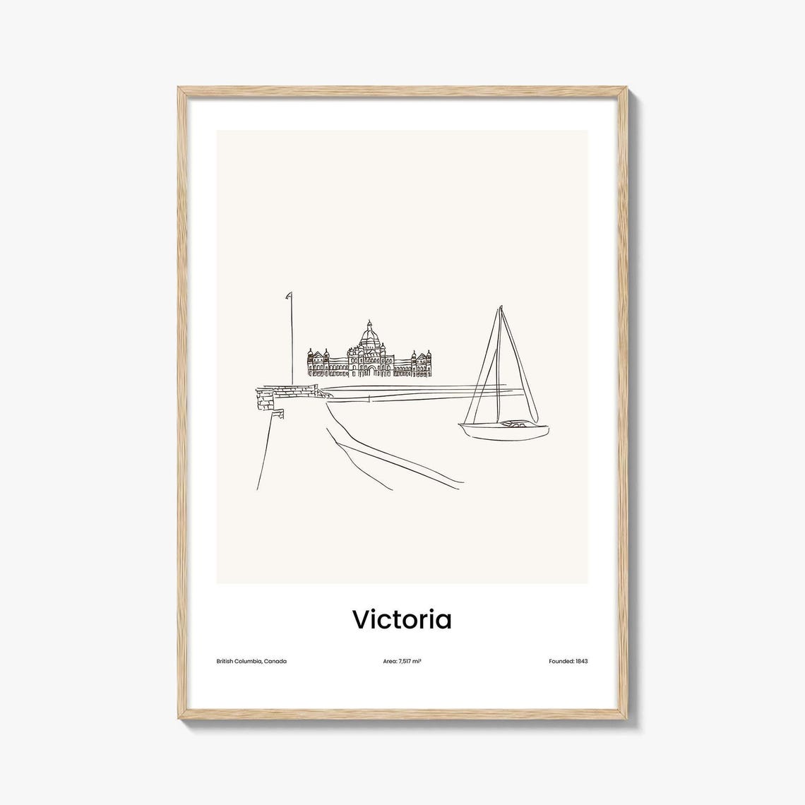 Victoria British Columbia Harbor Sailboat One Line Drawing Poster