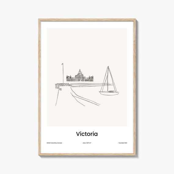 Victoria British Columbia Harbor Sailboat One Line Drawing Poster