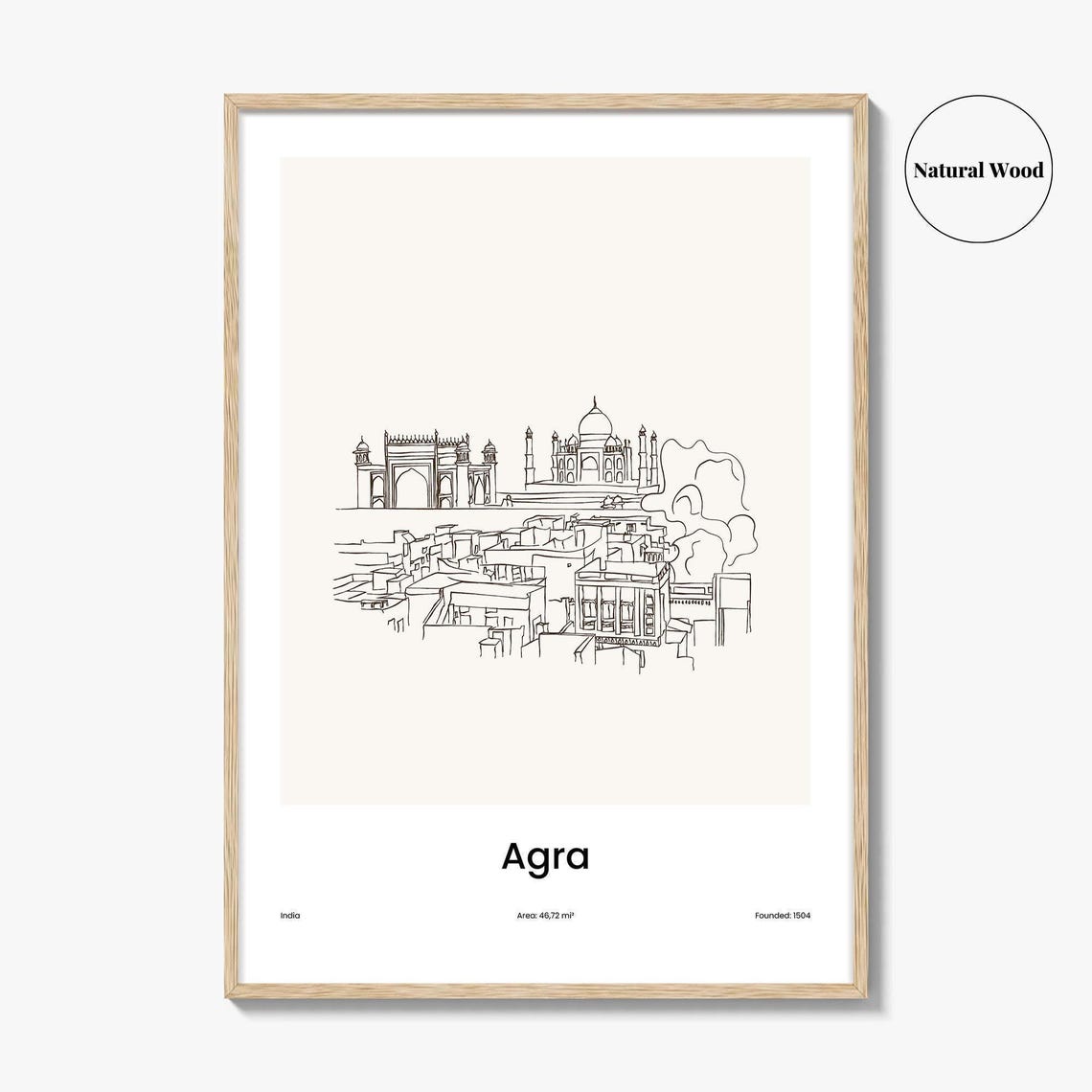 Agra India Taj Mahal Minimalist Line Drawing Skyline City Poster - Image 2
