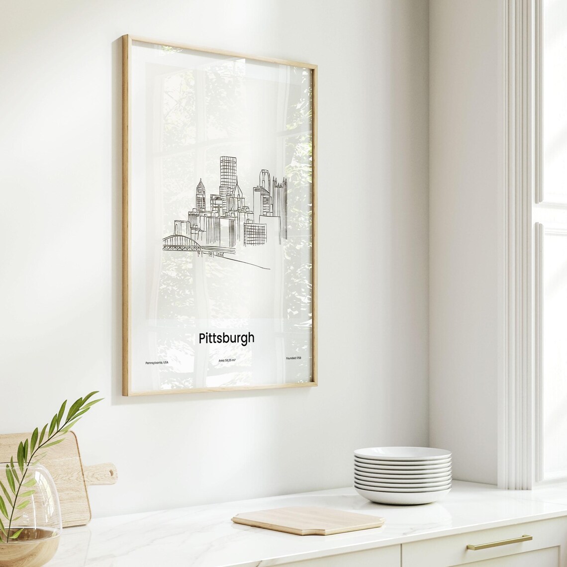 Pittsburgh Pennsylvania USA River Bridges Skyline One Line Drawing Poster - Image 6