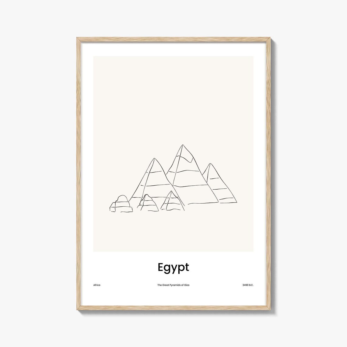 Egypt Pyramids of Giza Minimalist Line Drawing Desert Poster