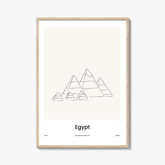 Egypt Pyramids of Giza Minimalist Line Drawing Desert Poster