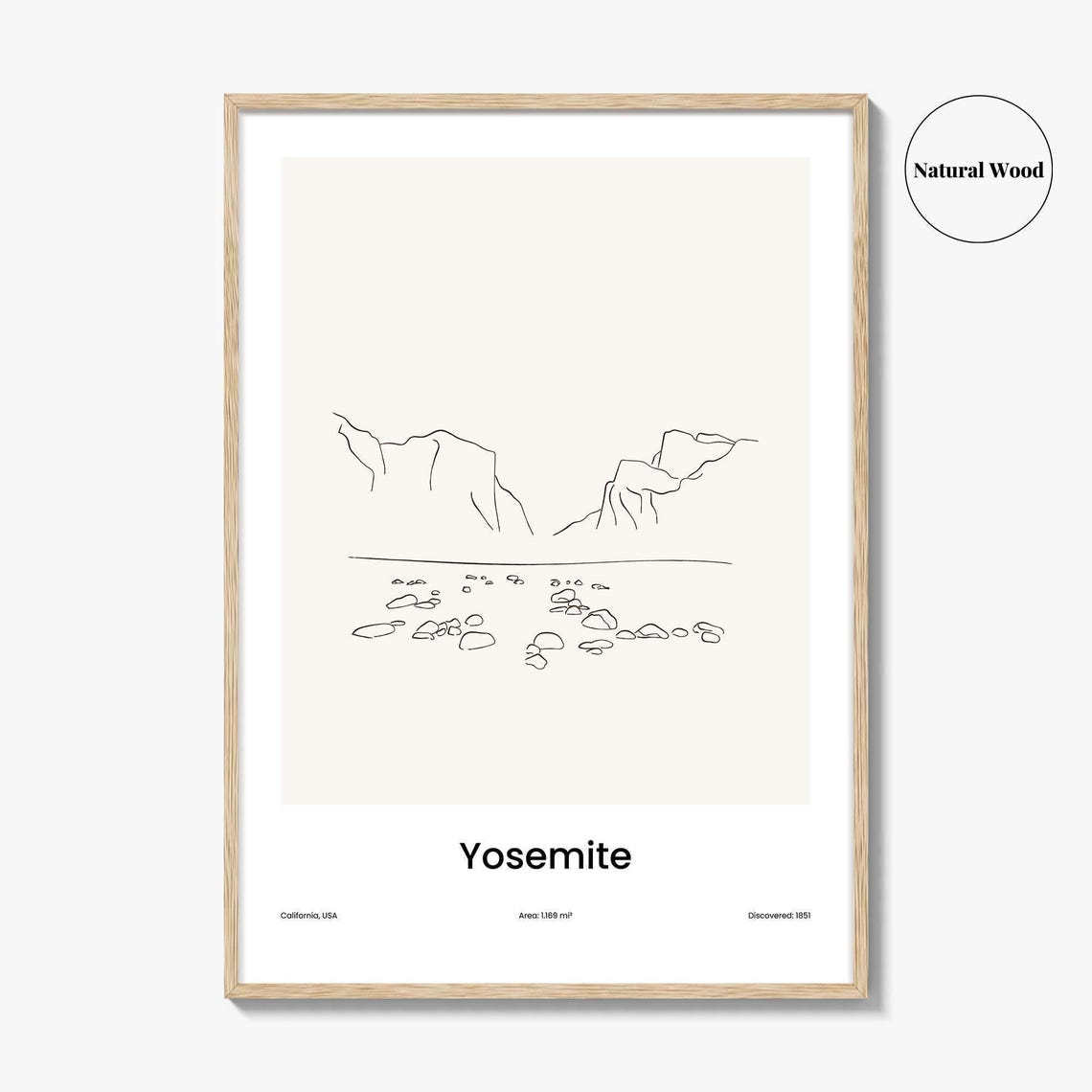 Yosemite California Minimal Line Art Granite Cliffs Sketch Poster - Image 2