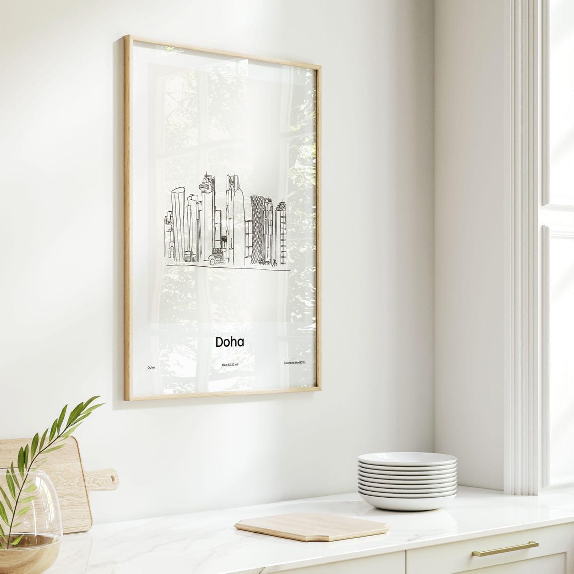 Doha Qatar Modern Downtown Skyline Minimalist Line Drawing Poster - Image 6