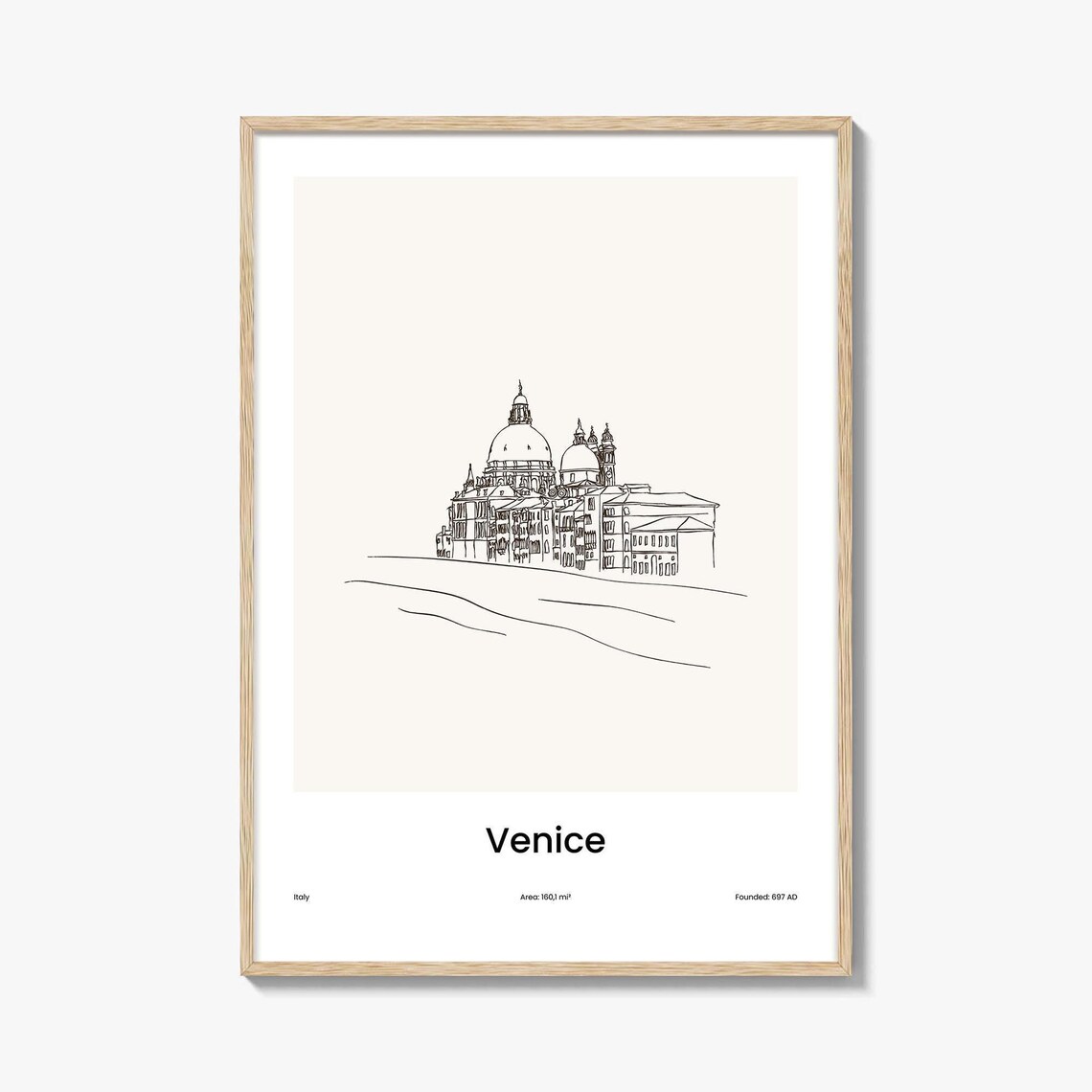 Venice Italy Basilica Minimalist Line Drawing Canal Travel Poster