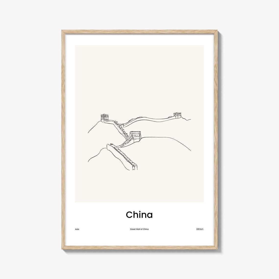Great Wall of China Minimalist Line Drawing Landscape Poster